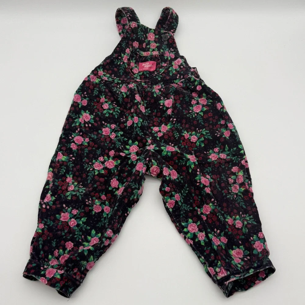 Vintage 24M Baby B'Gosh OshKosh Floral Corduroy Overalls Vestbak Cottagecore USA